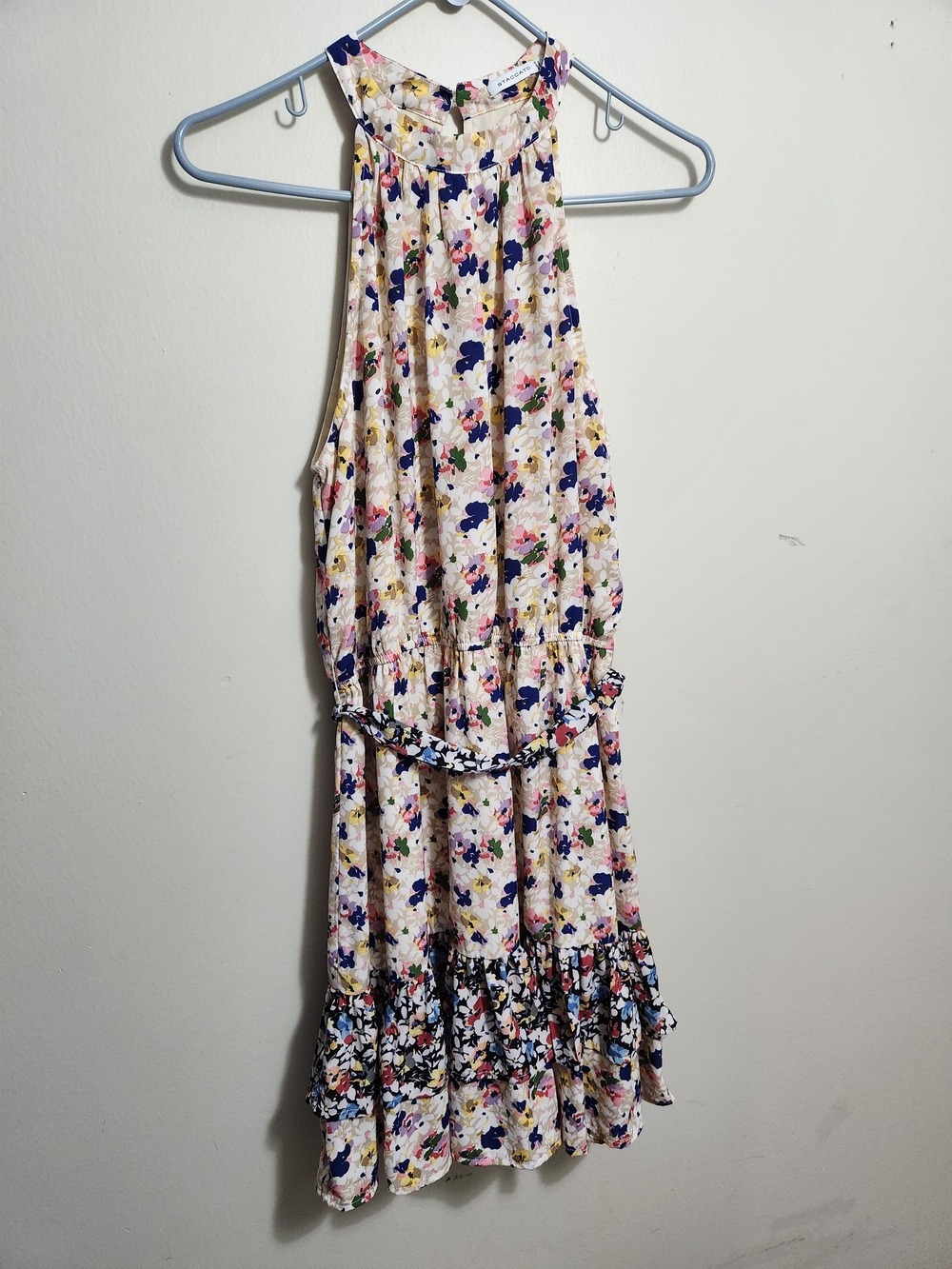 Staccato Cream Halter Dress with Multicolor Floral Print L Large